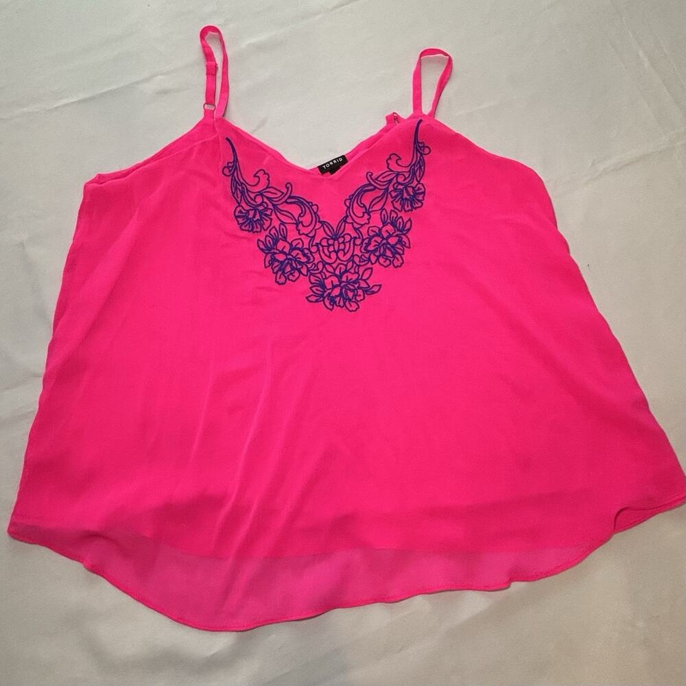 Torrid Hot Pink Embroidered Blue Plus Size 1 Adjustable Strap Cami Bright